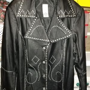 Ladies 18W Black Leather studded jacket